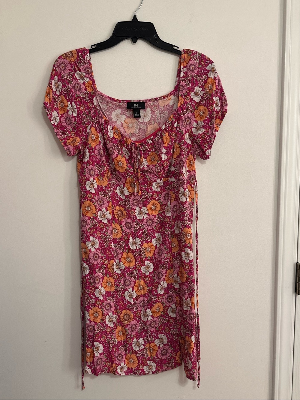 Floral Scoop-Neck Mini Dress in Pink & Orange